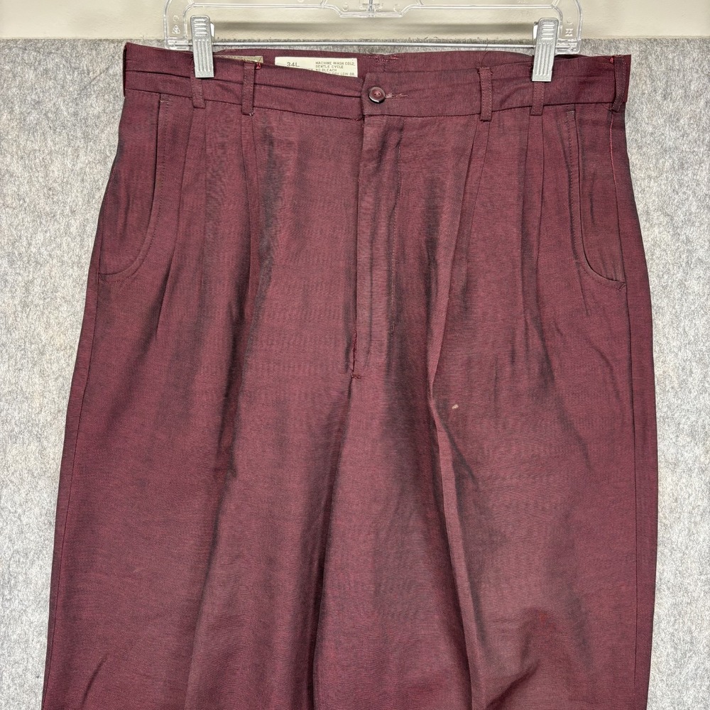 True Vintage Policy Designs Trouser Pants Rayon Maroon Men's 34x26 Balloon 60s - Picture 3 of 15